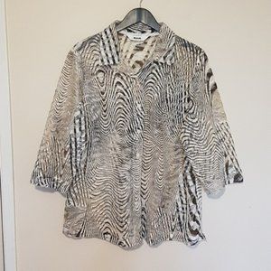 Vintage Alia brown and white wave lace  mesh button down shirt